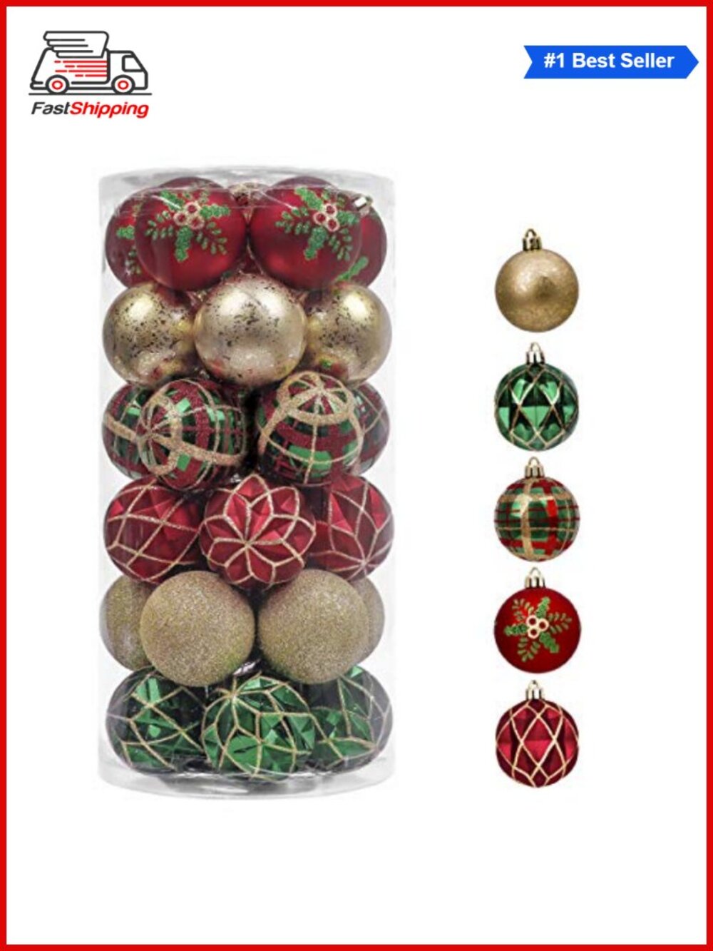 🎅 30ct Christmas Tree Ornaments Shatterproof Plastic Ball Decor 2.36in